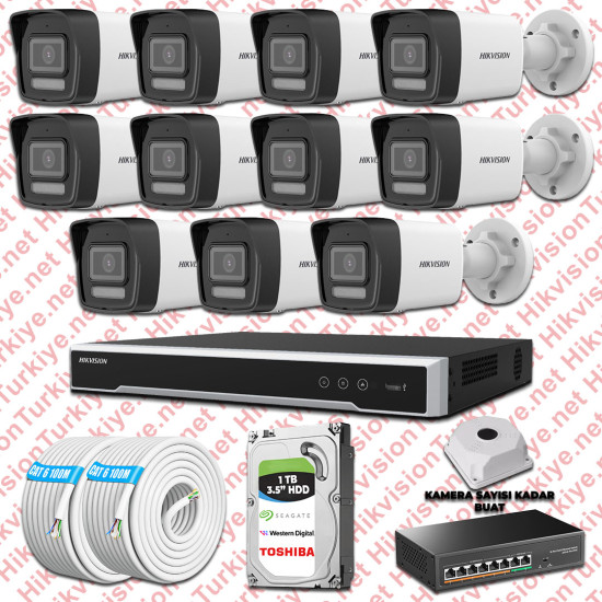 Hikvision İp 11 Kameralı Set 1080p Colorvu Mikrofonlu